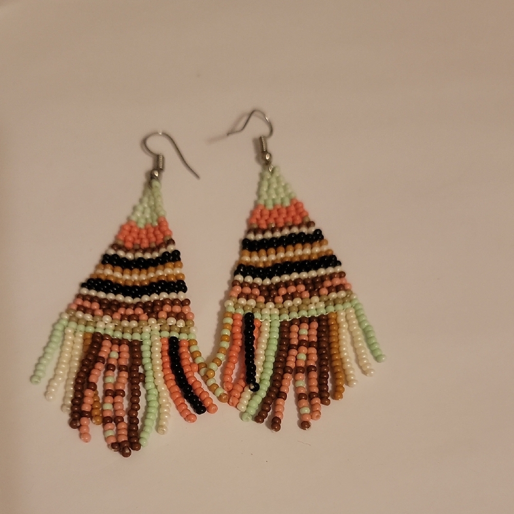Multicolor Beaded Fringe Earrings